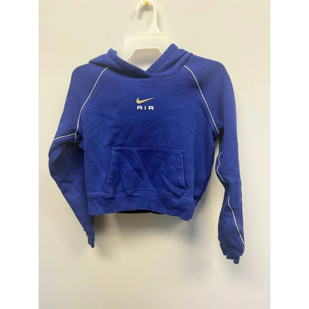 Nike Air Kids Royal Blue Cropped Pullover Hoodie Silver Swoosh Size Large L (8)